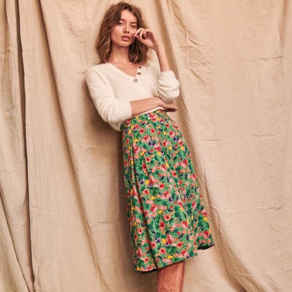 Sezane Multicolor Floral A-Line Skirt